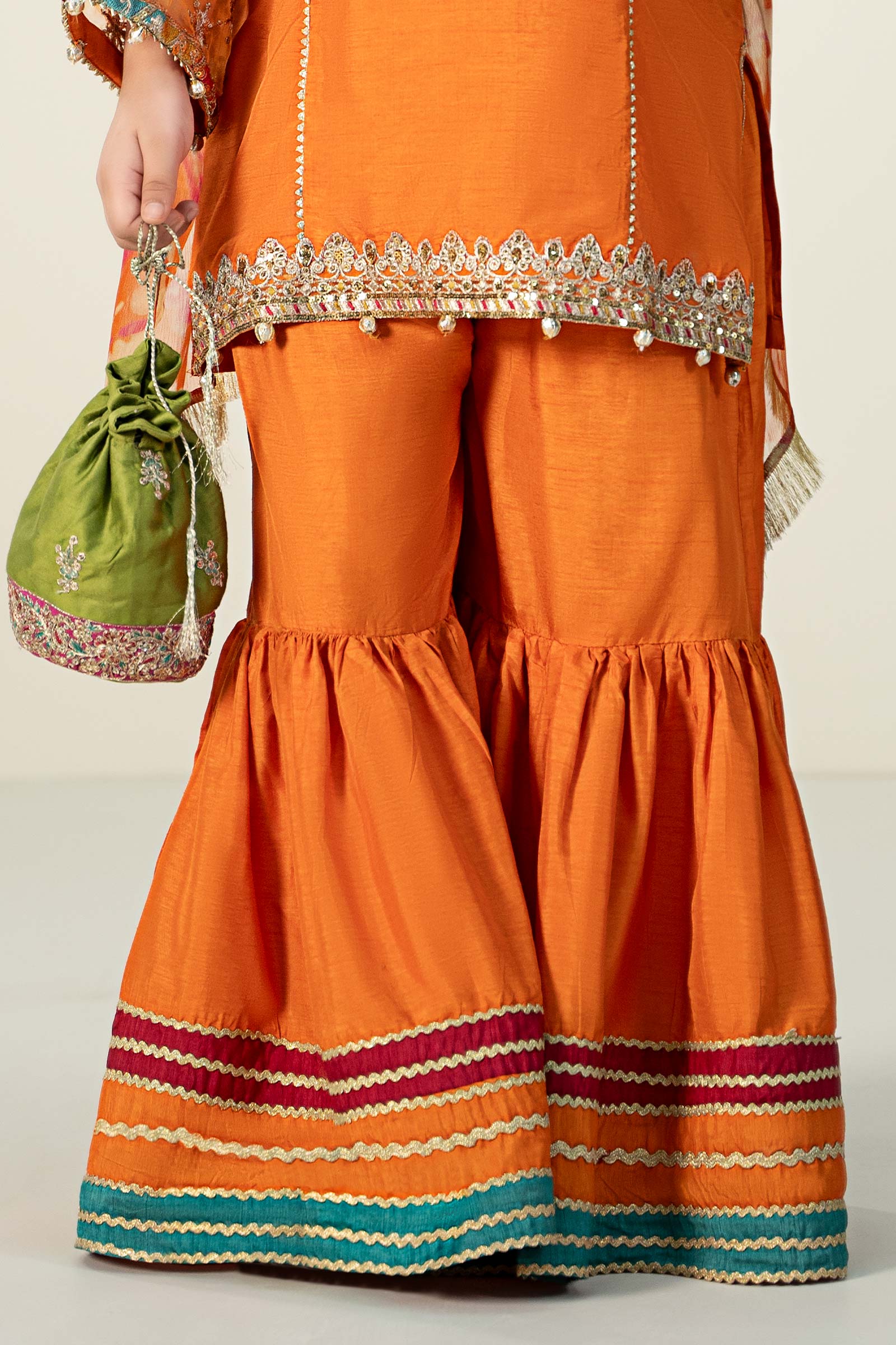3 Piece Embroidered Raw Silk Suit