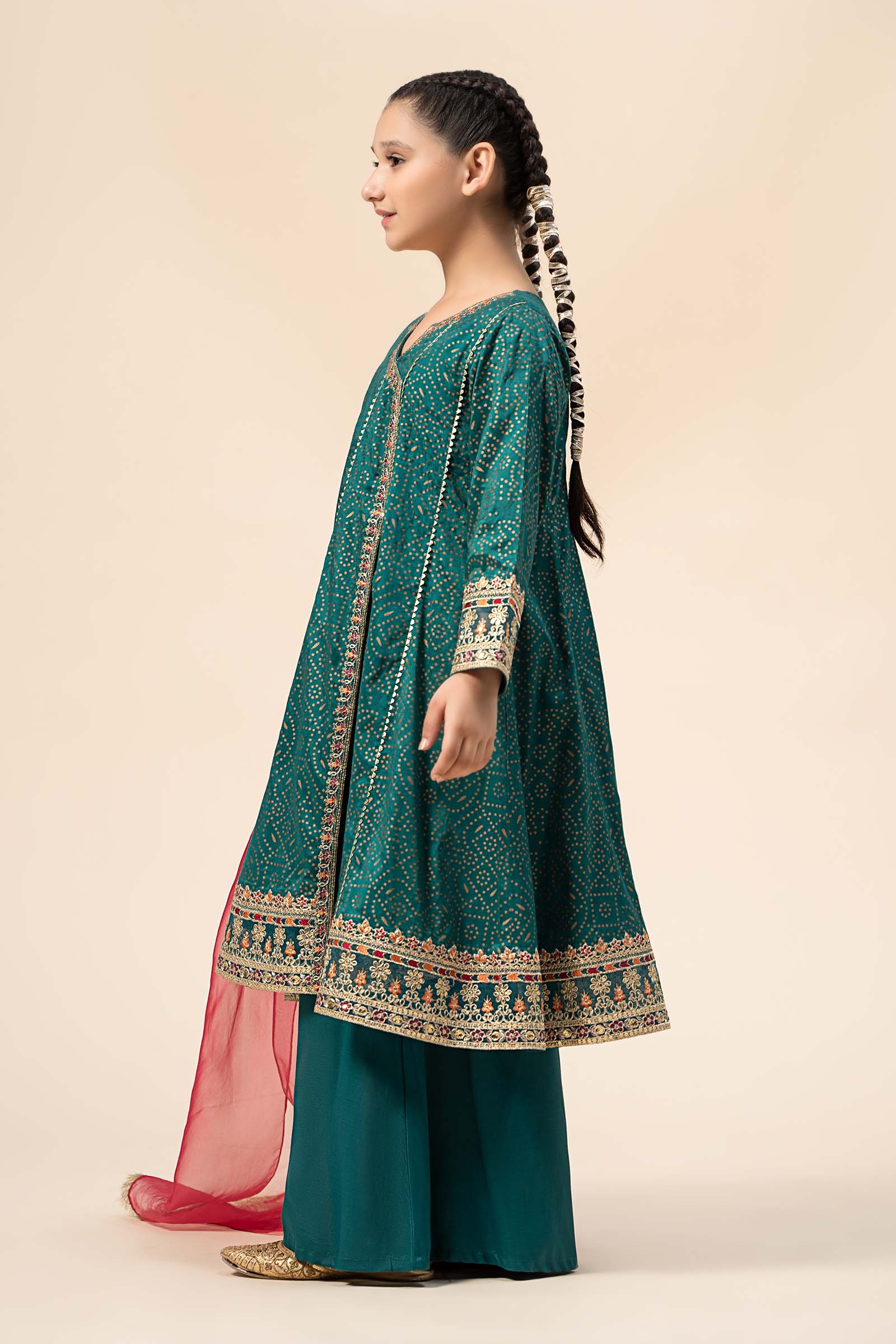 3 Piece Embroidered Raw Silk Suit