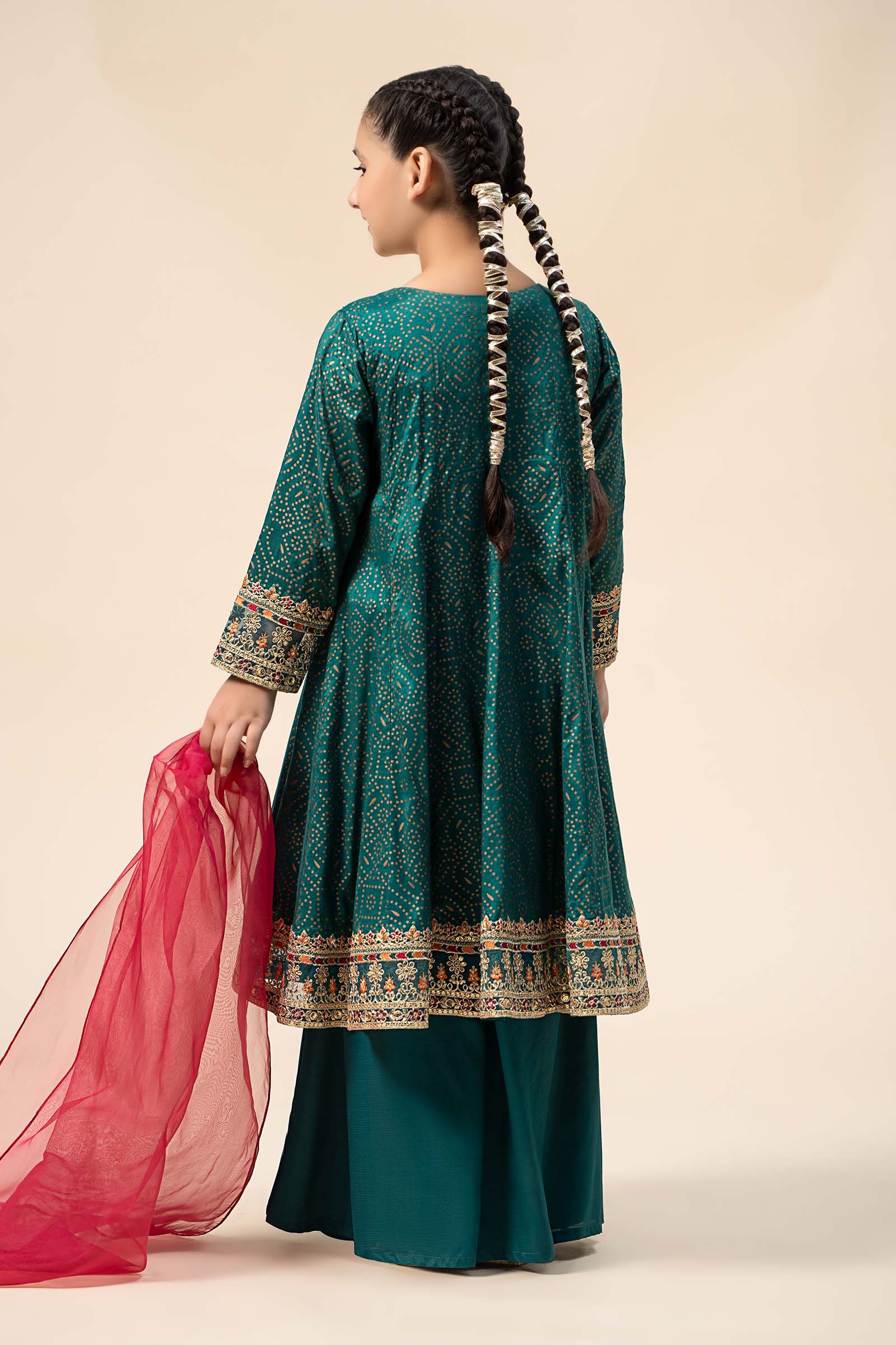 3 Piece Embroidered Raw Silk Suit