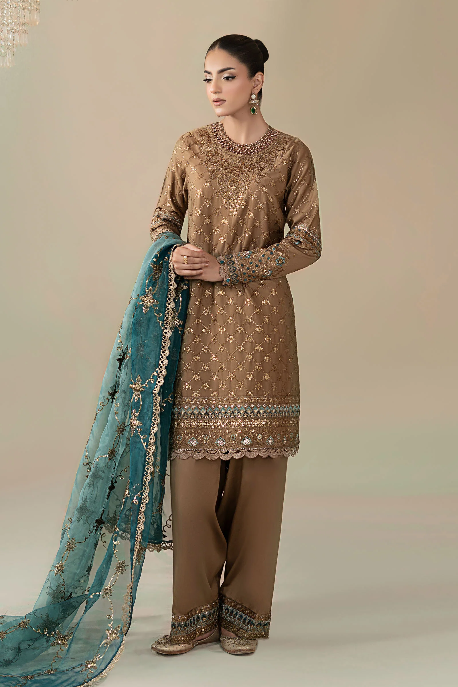 3 Piece Embroidered Cotton Satin Suit | CSS-808