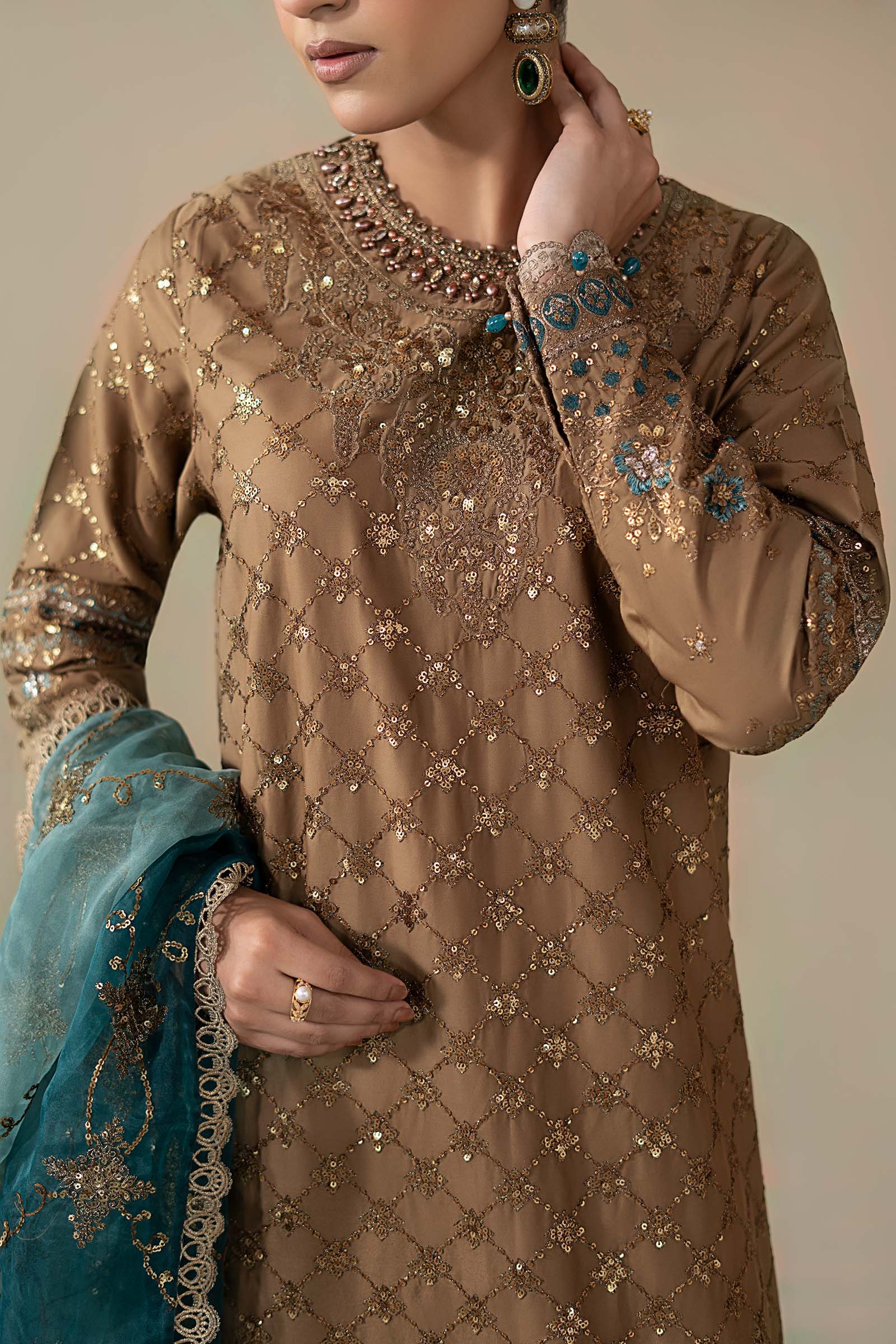3 Piece Embroidered Cotton Satin Suit | CSS-808