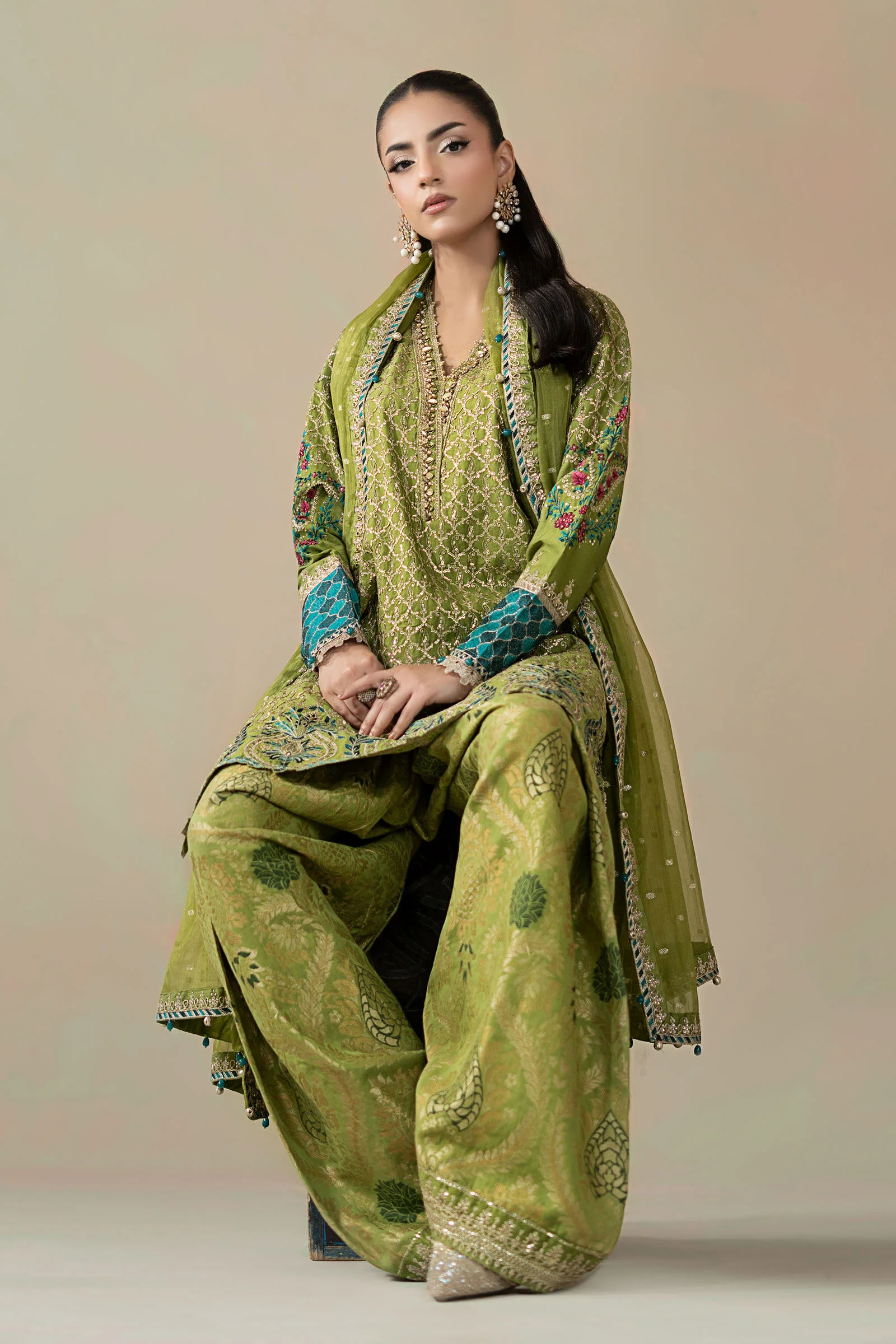 3 Piece Embroidered Cotton Satin Suit | CSS-803