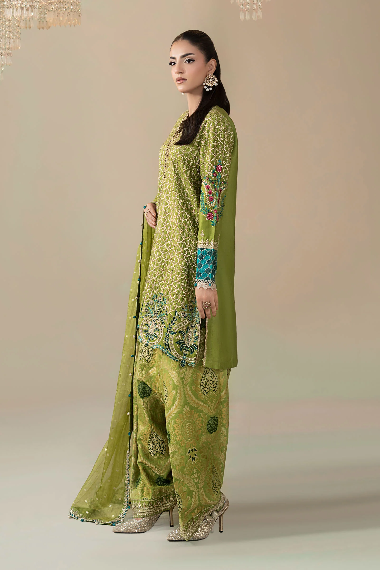 3 Piece Embroidered Cotton Satin Suit | CSS-803