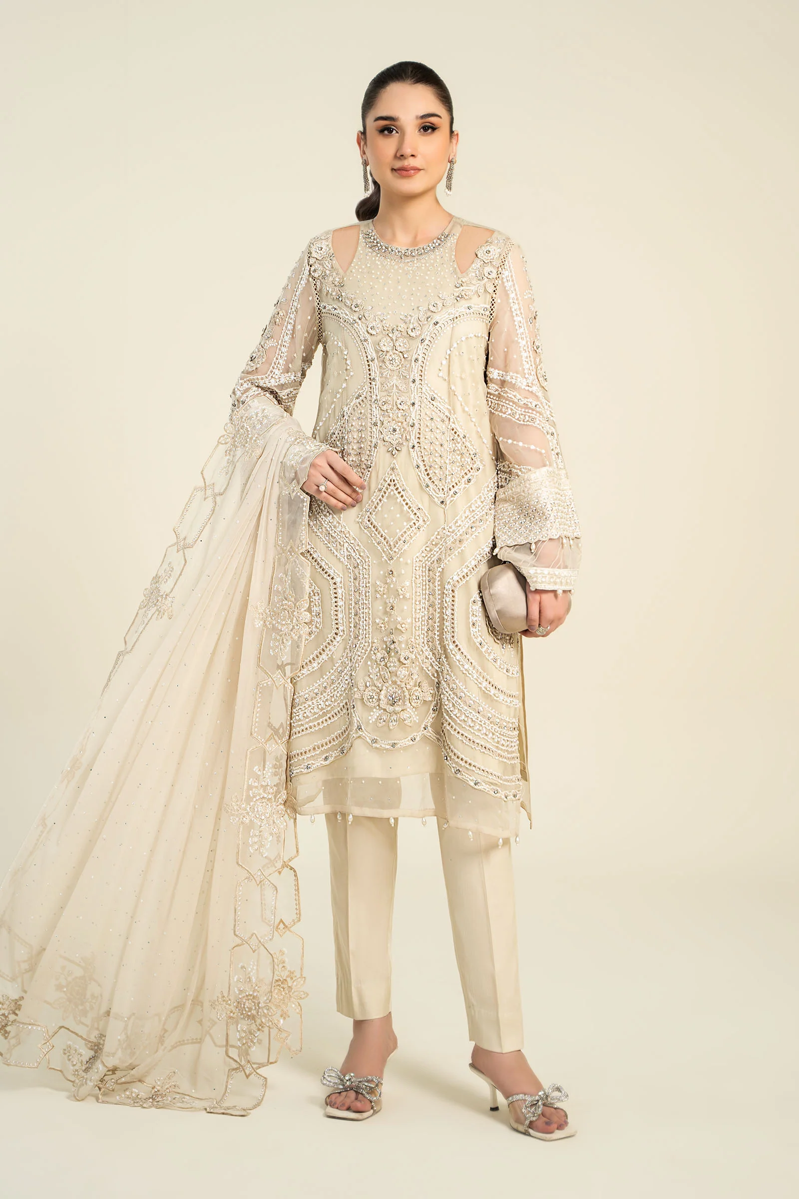 3 Piece Embroidered Chiffon Suit | MCS-24-104
